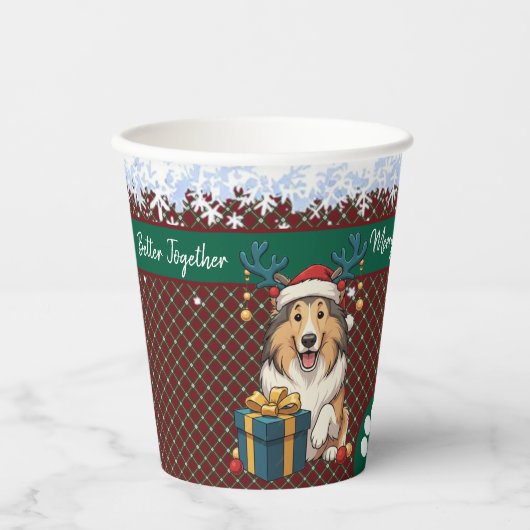 Christmas Collie Dog Reindeer Gift Graphic Pappbecher (Vorderseite)