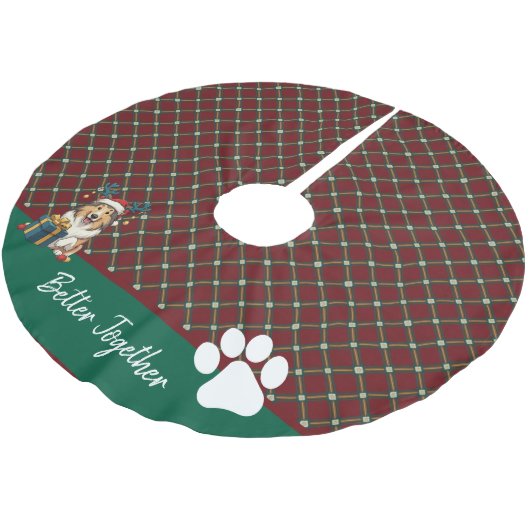 Christmas Collie Dog Reindeer Gift Graphic Polyester Weihnachtsbaumdecke (Schrägansicht)