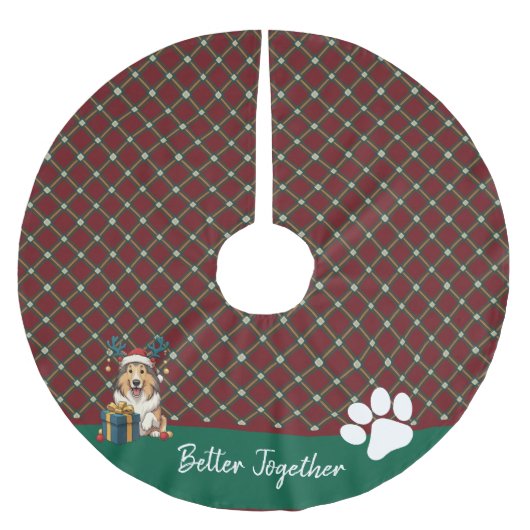 Christmas Collie Dog Reindeer Gift Graphic Polyester Weihnachtsbaumdecke (Vorderseite)