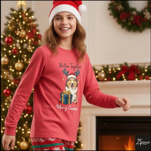 Christmas Collie Dog Reindeer Gift Graphic Tri-Blend Shirt