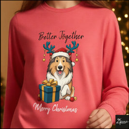 Christmas Collie Dog Reindeer Gift Graphic Tri-Blend Shirt