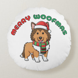 Christmas Collie Round Pillow: Frohe Weihnachten Rundes Kissen