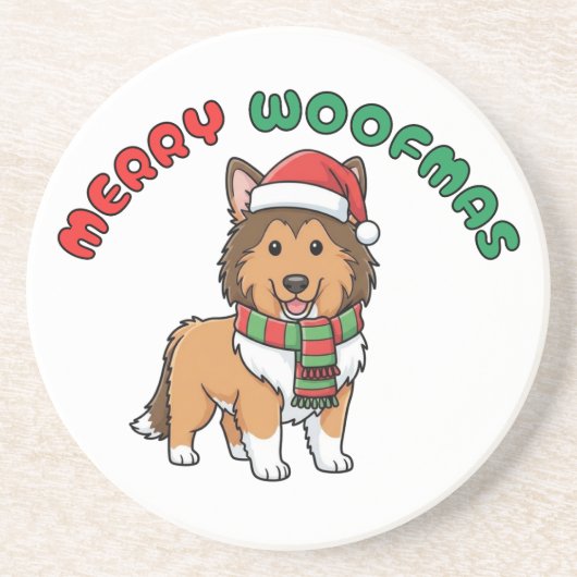 Christmas Collie Untersetzer: Frohe Woofmas Getränkeuntersetzer (Vorne)