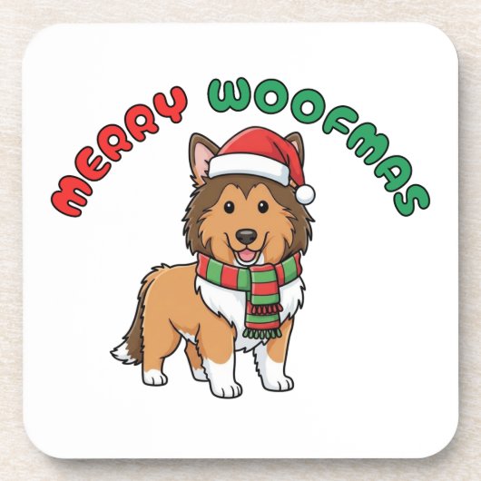 Christmas Collie Untersetzer: Frohe Woofmas Getränkeuntersetzer (Vorderseite)