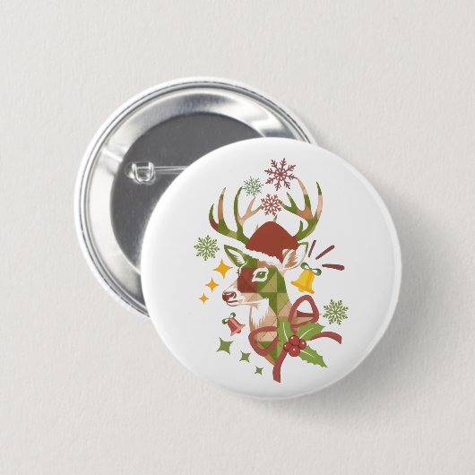 Christmas Colorful Deer Design Button (Vorne & Hinten)