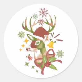 Christmas Colorful Deer Design Runder Aufkleber