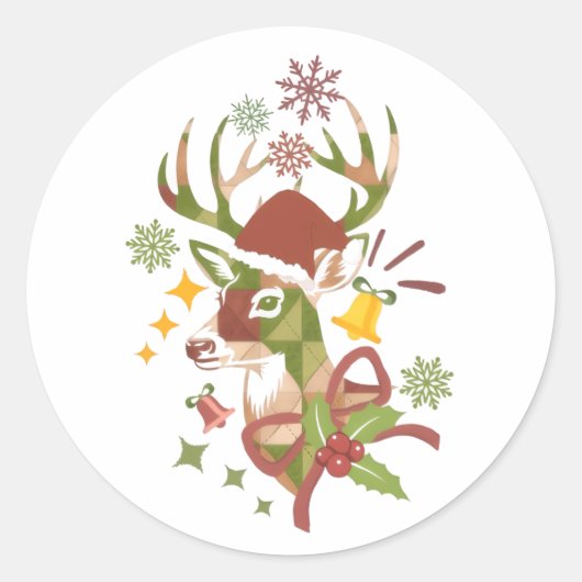 Christmas Colorful Deer Design Runder Aufkleber (Vorderseite)