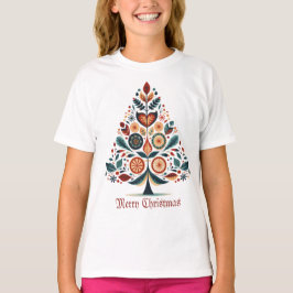 Christmas Colorful Tree Scandinavia Folk Art Kids T-Shirt