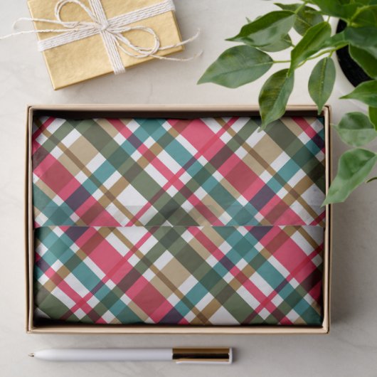 Christmas Colours Plaid Red Green Brown Blue Seidenpapier (Geschenk)