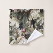 Christmas Conifer Navy Creme Green Floral Monogram Badhandtuch Set (Waschlappen)