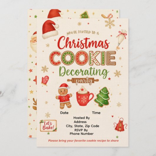 Christmas Cookie Decorating Party Invitation | Kid Einladung (Vorne/Hinten)
