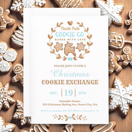 Christmas Cookie Exchange Gingerbread Blue Simple Einladung