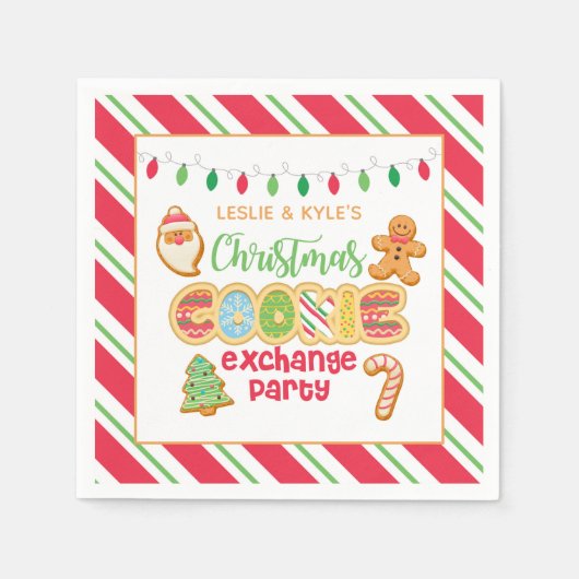 Christmas Cookie Exchange Party Napkin - White Bkd Serviette (Vorderseite)