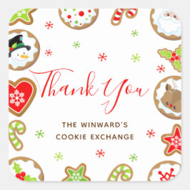 Christmas Cookie Exchange Party Red Thank You Quadratischer Aufkleber