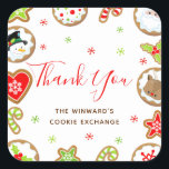 Christmas Cookie Exchange Party Red Vielen Dank Quadratischer Aufkleber<br><div class="desc">Dieser niedliche und lustige Aufkleber enthält vereiste Kekse mit bezaubernden Figuren wie Schneemann, Rentier und Weihnachtsmann. Heilig, Zuckerrohr und Schneeflocken sorgen für eine festliche Touch. Der Text kombiniert handgeschriebene Skripte mit serifenlosen Schriftart für ein stilvolles und modernes Design. Das ist ideal für ein Party, ein Party mit Keksdekoration, einen Kekswechsel...</div>