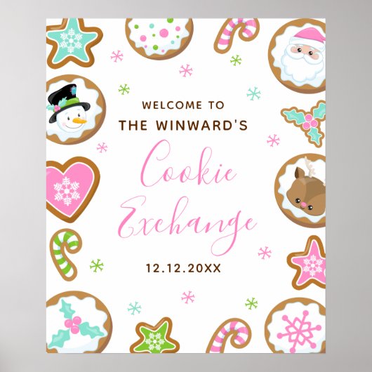 Christmas Cookie Exchange Pink Green Welcome Sign Poster (Vorne)