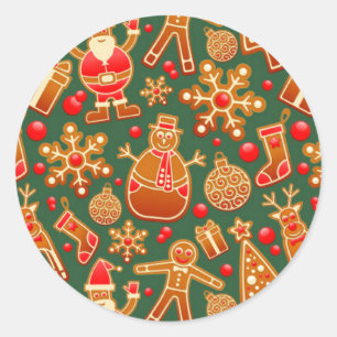 Christmas Cookie Fun Holiday Items on Green Runder Aufkleber