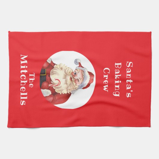Christmas Cookie Retro Santa's Baking Crew NAME Geschirrtuch (Horizontal)