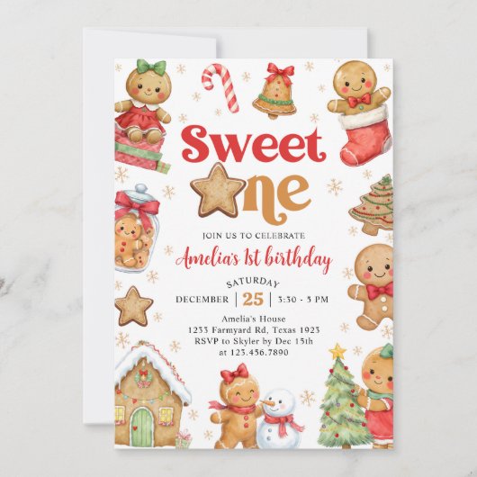 Christmas Cookie Sweet One 1st Birthday Party Einladung (Vorderseite)