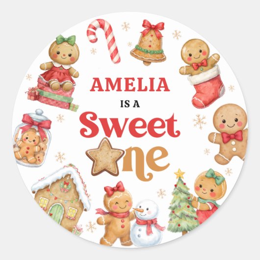 Christmas Cookie Sweet One 1st Birthday Party Runder Aufkleber (Vorderseite)