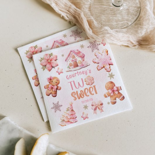 Christmas Cookie Two Sweet 2nd Birthday girl pink Serviette