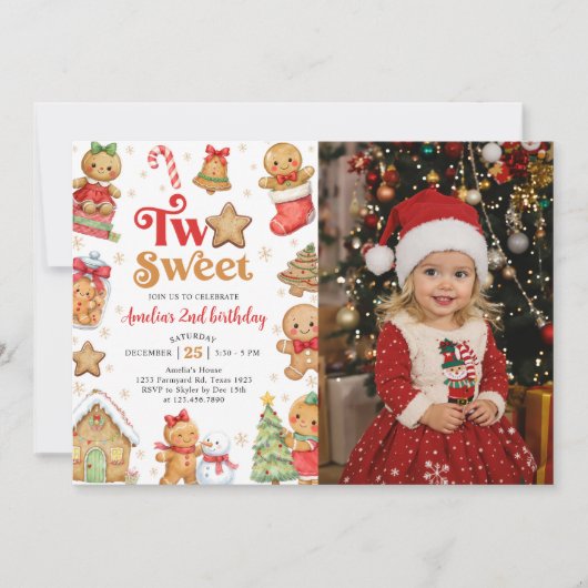 Christmas Cookie Two Sweet 2nd Birthday Photo Einladung (Vorderseite)