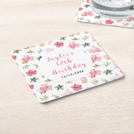 Christmas Cookies and Cocoa Birthday Party Pink Rechteckiger Pappuntersetzer (angewinkelt)