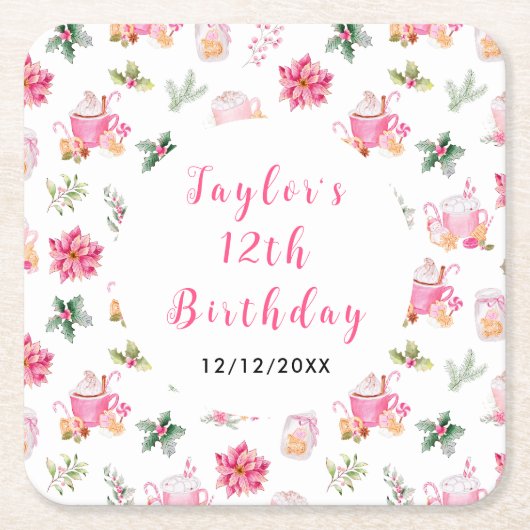 Christmas Cookies and Cocoa Birthday Party Pink Rechteckiger Pappuntersetzer (Vorderseite)