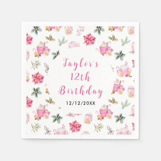 Christmas Cookies and Cocoa Birthday Party Pink Serviette (Vorderseite)