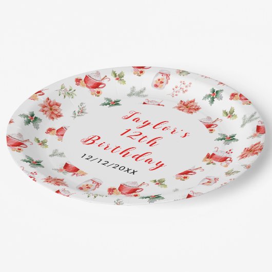 Christmas Cookies and Cocoa Birthday Party Red Pappteller (Schrägansicht)