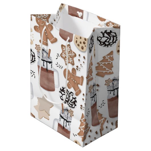 Christmas Cookies and Hot Cocoa Holiday Baking Mittlere Geschenktüte (Vorderseite Schrägansicht)
