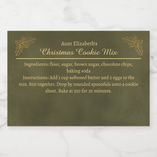 Christmas Cookies Baking Mix Personalized Green Lebensmitteletikett (Einzelnes Label)