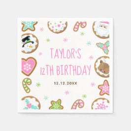 Christmas Cookies Birthday Party Pink and Green Serviette