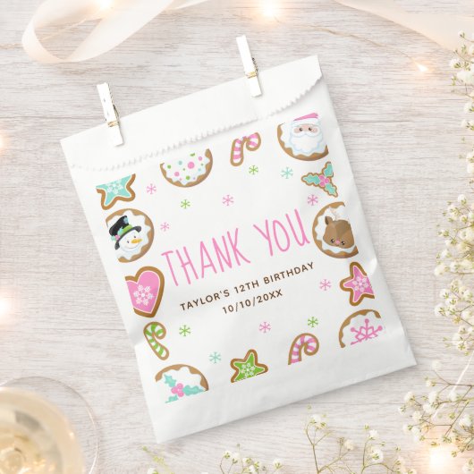 Christmas Cookies Birthday Party Pink Thank You Geschenktütchen (Ausgeschnitten)