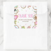 Christmas Cookies Birthday Party Pink Thank You Quadratischer Aufkleber (Tasche)