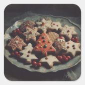 Christmas Cookies on Plate Xmas Cookie Quadratischer Aufkleber (Vorderseite)