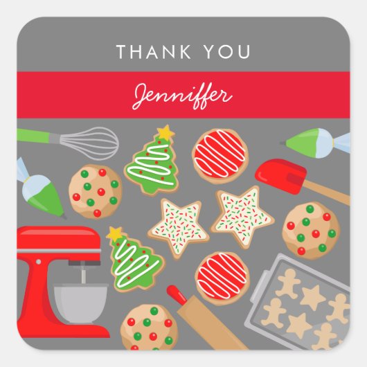 CHRISTMAS COOKIES PARTY QUADRATISCHER AUFKLEBER (Vorderseite)