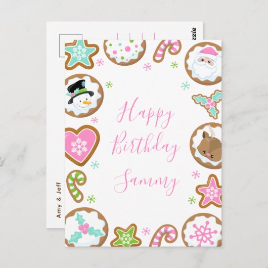 Christmas Cookies Pink and Green Happy Birthday Postkarte (Vorne/Hinten)