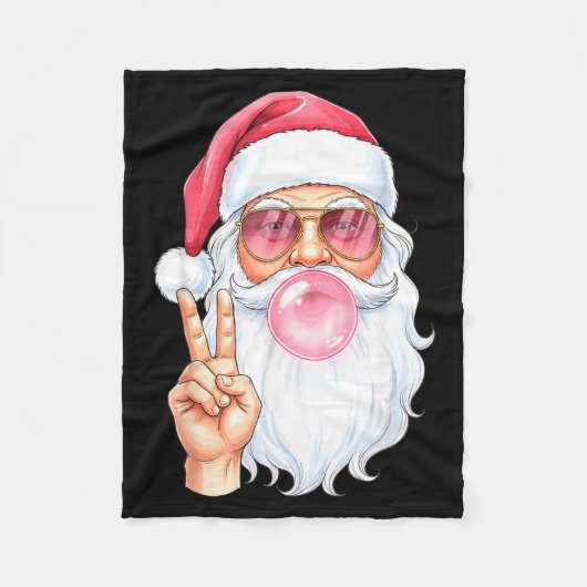 Christmas Cool Santa Bubble Gum Peace Sign Retro S Fleecedecke (Vorderseite)