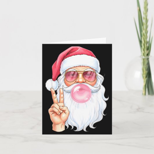 Christmas Cool Santa Bubble Gum Peace Sign Retro S Karte (Vorderseite)