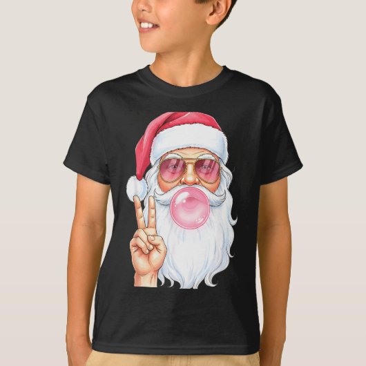 Christmas Cool Santa Bubble Gum Peace Sign Retro S T-Shirt (Vorderseite)