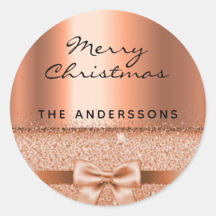 Christmas copper metallic elegant name runder aufkleber