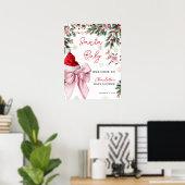 Christmas Coquette Bow Santa Baby Shower Welcome Poster (Heimbüro)