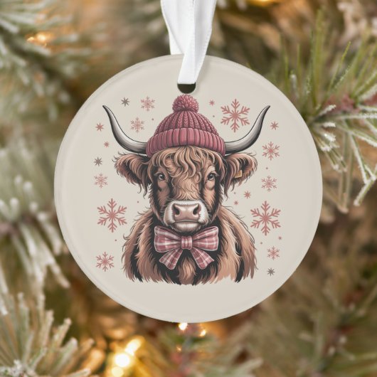 Christmas Coquette Highland Cow Western Bauer Ornament (Baum)