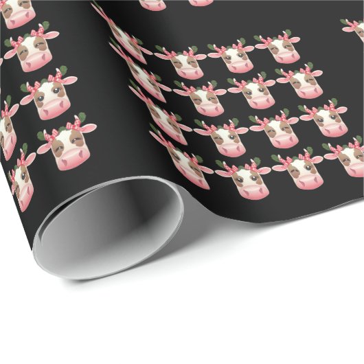 Christmas Coquette Highland Cow Western Xmas Geschenkpapier (Rolleneckpunkt)