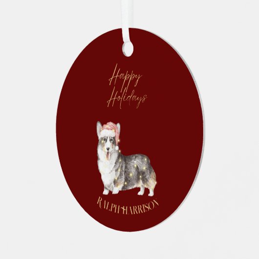 Christmas Corgi Dog Individuelle Name Ornament Aus Metall (Vorderseite links)