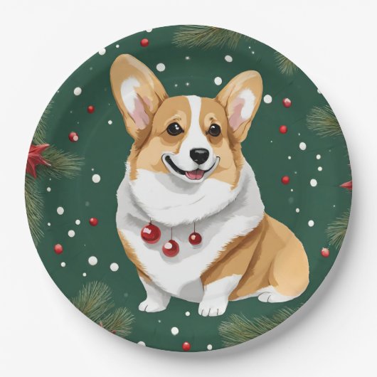 Christmas Corgi Dog Pappteller (Vorderseite)