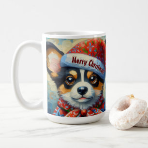 Christmas Corgi Dog Welpe mit Weihnachtsmannmütze Kaffeetasse