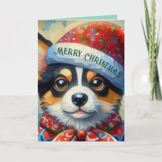 Christmas Corgi Dog Welpe mit Weihnachtsmannmütze Karte (Vorderseite)