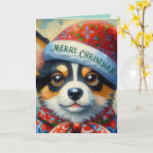 Christmas Corgi Dog Welpe mit Weihnachtsmannmütze Karte (Gelbe Blume)